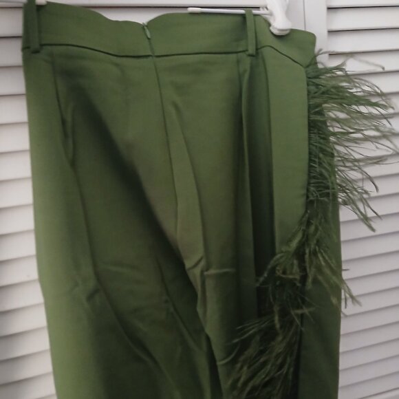 Hanifa Ava Ostrich Feather Pants - Green S - Picture 3 of 5
